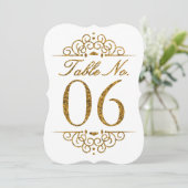 Gold Glitzer Effect Wedding Tischnummer Card (06) (Stehend Vorderseite)