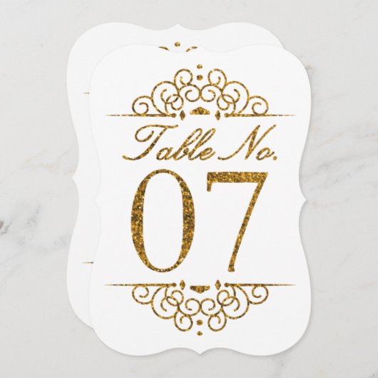 Gold Glitzer Effect Wedding Tischnummer Card (07) (Vorne/Hinten)