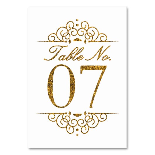 Gold Glitzer Effect Wedding Tischnummer Card (07) (Vorderseite)