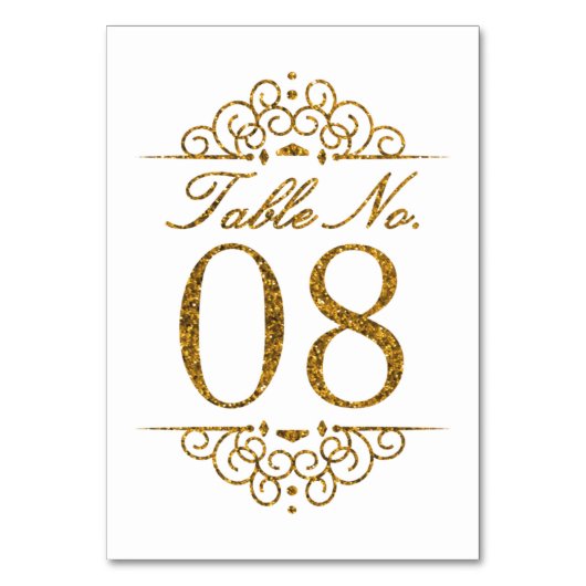 Gold Glitzer Effect Wedding Tischnummer Card (08) (Rückseite)