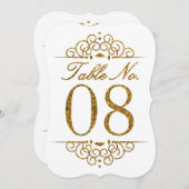 Gold Glitzer Effect Wedding Tischnummer Card (08) (Vorne/Hinten)