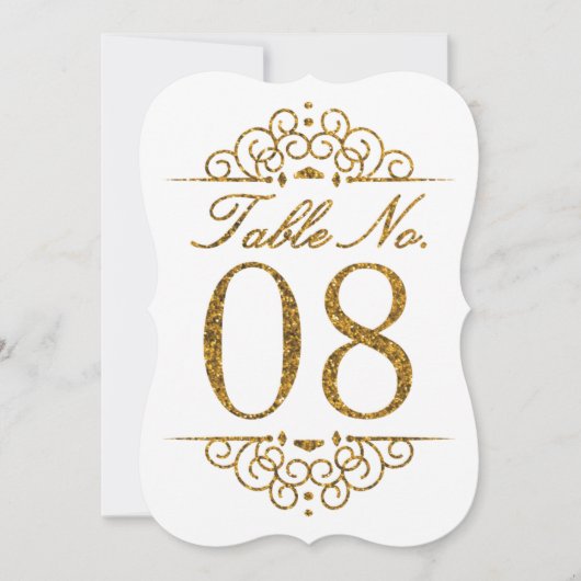 Gold Glitzer Effect Wedding Tischnummer Card (08) (Vorderseite)