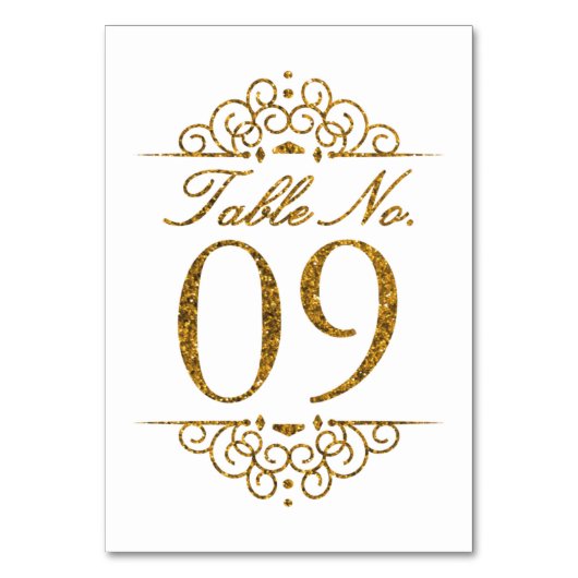 Gold Glitzer Effect Wedding Tischnummer Card (09) (Vorderseite)