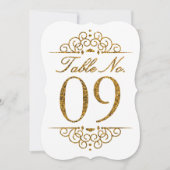 Gold Glitzer Effect Wedding Tischnummer Card (09) (Vorderseite)