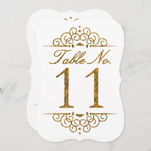 Gold Glitzer Effect Wedding Tischnummer Card (11) (Vorne/Hinten)