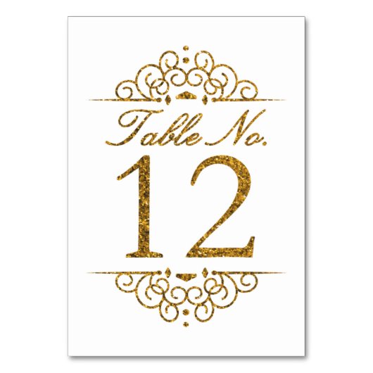 Gold Glitzer Effect Wedding Tischnummer Card (12) (Rückseite)