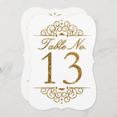 Gold Glitzer Effect Wedding Tischnummer Card (13) (Vorne/Hinten)