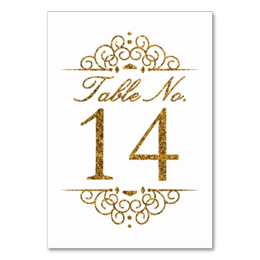Gold Glitzer Effect Wedding Tischnummer Card (14) (Vorderseite)