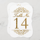 Gold Glitzer Effect Wedding Tischnummer Card (14) (Vorne/Hinten)