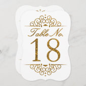 Gold Glitzer Effect Wedding Tischnummer Card (18) (Vorne/Hinten)