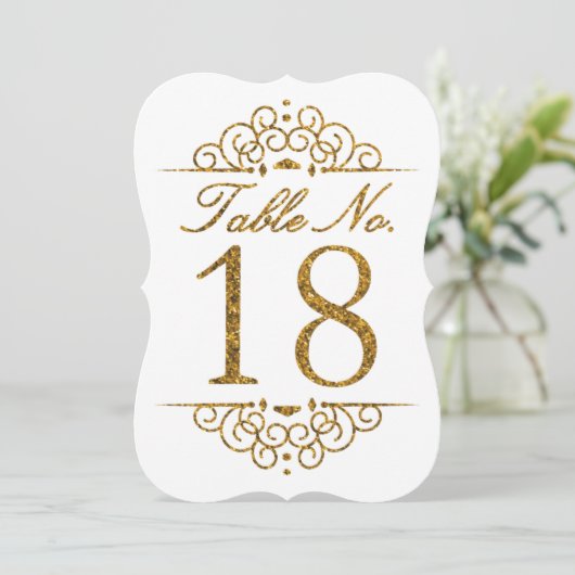 Gold Glitzer Effect Wedding Tischnummer Card (18) (Stehend Vorderseite)
