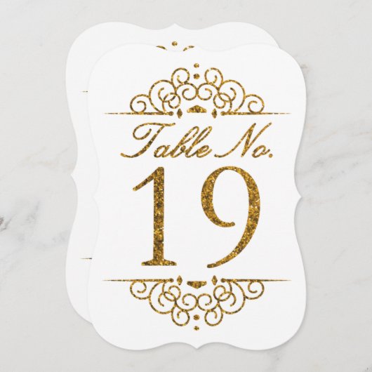 Gold Glitzer Effect Wedding Tischnummer Card (19) (Vorne/Hinten)