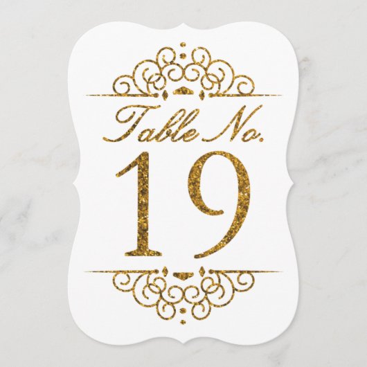 Gold Glitzer Effect Wedding Tischnummer Card (19) (Vorderseite)