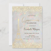 Gold Glitzer Eiffel Confetti Opal Quinceañera Einladung (Vorderseite)