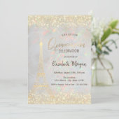 Gold Glitzer Eiffel Confetti Opal Quinceañera Einladung (Stehend Vorderseite)