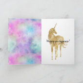 Gold Glitzer Einhorn Lila Rosa Aqua Karte (Innenseite)