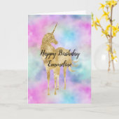 Gold Glitzer Einhorn Lila Rosa Aqua Karte (Gelbe Blume)