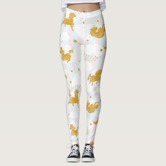 Gold Glitzer Einhorn Muster Girly Yoga Running Leggings (Vorderseite)