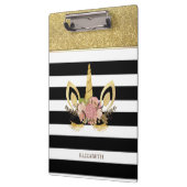 Gold Glitzer Einhorngesicht, Streifen - Personalis Klemmbrett (Links)