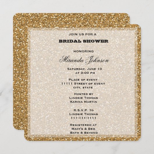 Gold Glitzer Einladung (Vorne/Hinten)