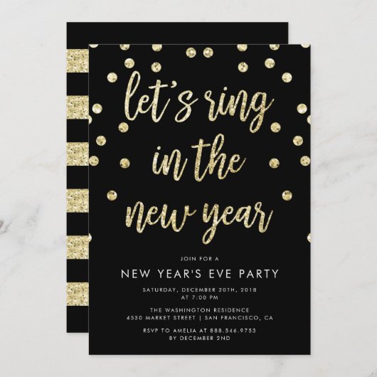 Gold-Glitzer - Einladung ins neue Jahr (Vorne/Hinten)