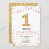 Gold Glitzer Einladung zum ersten Geburtstag (Vorne/Hinten)