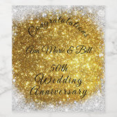 Gold Glitzer Elegant 50. Hochzeitstag Weinetikett (Einzelnes Label)