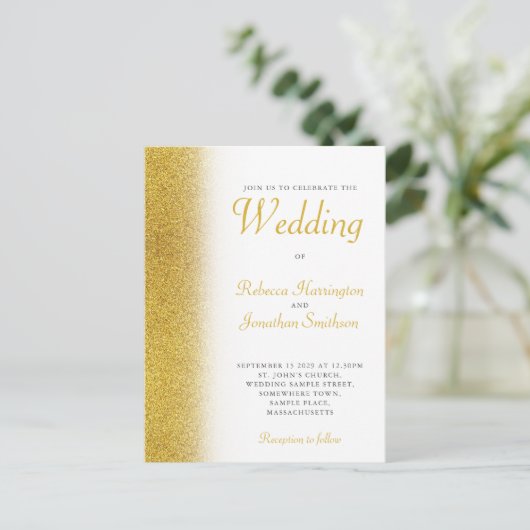 Gold Glitzer Elegante Hochzeit Einladung Postkarte (Stehend Vorderseite)