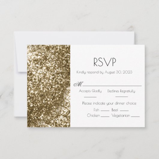 Gold Glitzer Elegante Wedding RSVP Karte (Vorderseite)