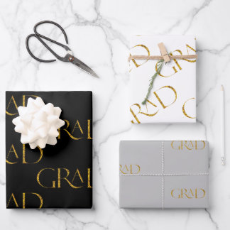 Gold Glitzer Eleganter Script Abschluss Geschenkpapier Set