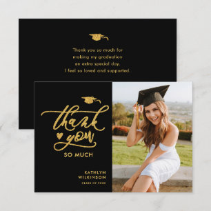 Gold Glitzer Eleganter Script Foto Abschluss Dankeskarte