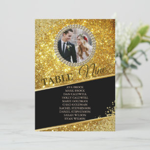 Gold Glitzer Elegantes Foto Seating Chart Card Car Einladung