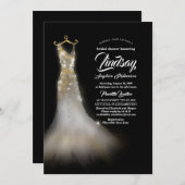 Gold Glitzer Elegantes Kleid Schwarzes Brautparty Einladung (Vorne/Hinten)