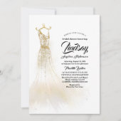 Gold Glitzer Elegantes Kleid Weißes Brautparty Einladung (Vorderseite)