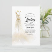 Gold Glitzer Elegantes Kleid Weißes Brautparty Einladung (Stehend Vorderseite)