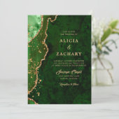 Gold Glitzer Emerald Green Agate Wedding Einladung (Stehend Vorderseite)