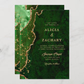 Gold Glitzer Emerald Green Agate Wedding Einladung (Vorne/Hinten)