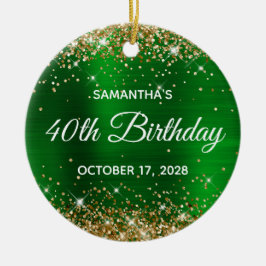 Gold Glitzer Emerald Green Foil 40. Geburtstag Keramik Ornament