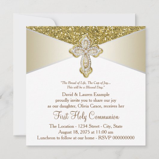 Gold Glitzer Erste Kommune Einladung (Rückseite)