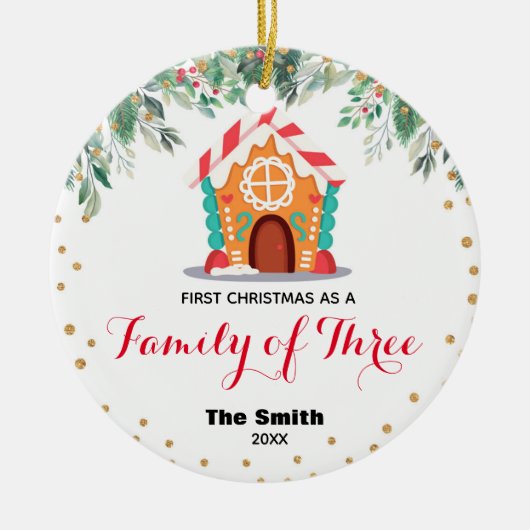 Gold Glitzer Erste Weihnachten als Familie von dre Keramik Ornament (Vorne)