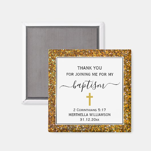 Gold Glitzer ERWACHSENER BAPTISM Vielen Dank Magnet (Vorderseite/Rückseite)