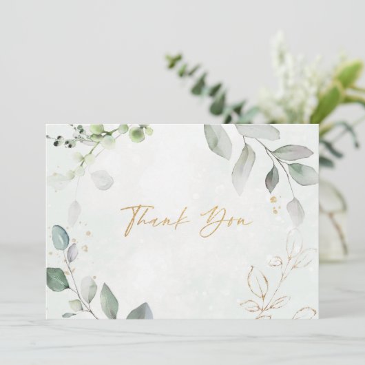 Gold Glitzer Eukalyptus Wedding Dankeschön Card Dankeskarte (Stehend Vorderseite)