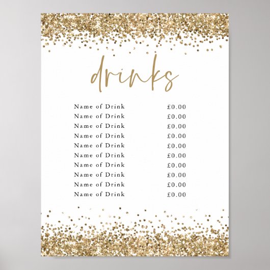 Gold Glitzer Event Party Drinks Preise Bar-Signatu Poster (Vorne)