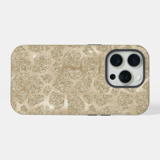 Gold Glitzer Extravagant Cheetah Pattern iPhone Hülle (Rückseite (Horizontal))