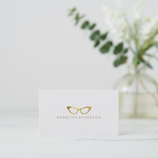 Gold Glitzer Eye Glasses Business Card Visitenkarte (Stehend Vorderseite)