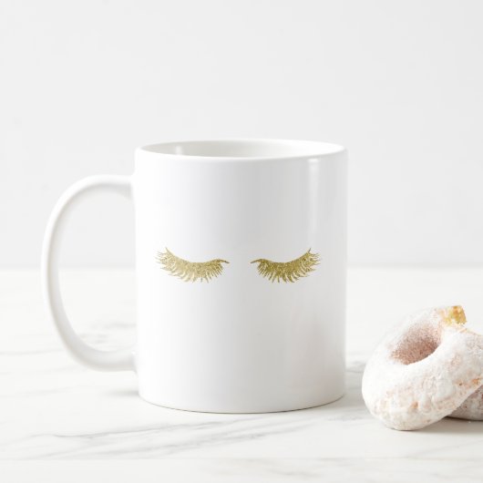 Gold Glitzer Eyelashes Tasse (Mit Donut)