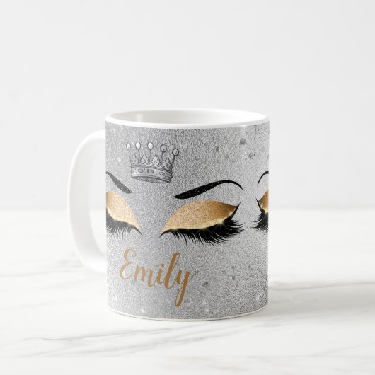 Gold Glitzer Eyes Monogram Kaffeetasse (Vorderseite Links)