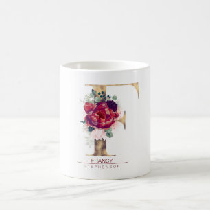 Gold Glitzer F Monogram Floral Burgund Red Kaffeetasse