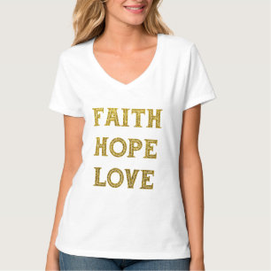 Gold Glitzer Faith Hope Liebe T - Shirt