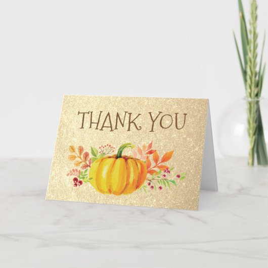 Gold Glitzer Falten Pumpkin Fall Danke Karte (Vorderseite)